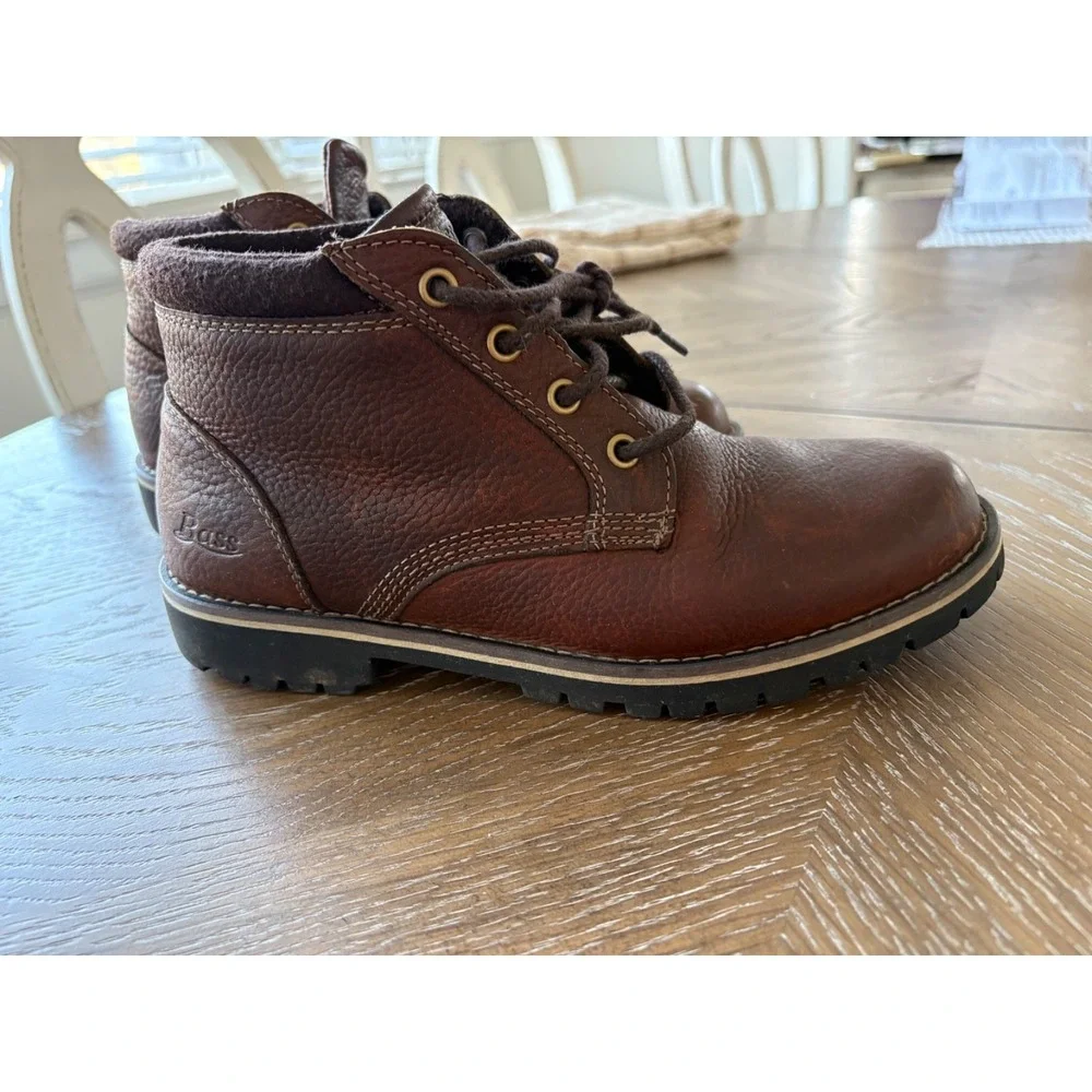 GH Bass Luxe Men Brown Pebbled Leather Lace Up Ankle Lug Sole Boots 7M 02P2-2886